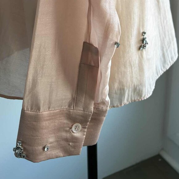 Zara Blush Pink Lyocell Semi-Sheer Crystal-Embellished Button Blouse – US XS - Picture 12 of 12